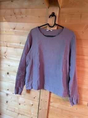 Linenfox Long-Sleeve Linen Blend Top - Dusty Mauve